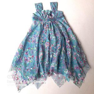 Bonnie Jean Girls Dress 8 Aqua Blue Ribbon Colorful Princess Party Cute High Low